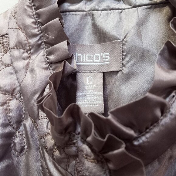 Chico's Taupe Colored Embroidered High Neck Ruffle Collar Classy Jacket S T-368 - Picture 8 of 9